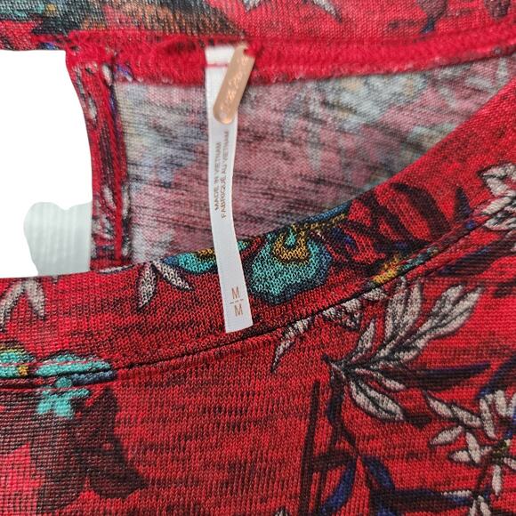 Free People Dock Street Deep Red Floral Print Ruffle Top Size Medium - Picture 3 of 8